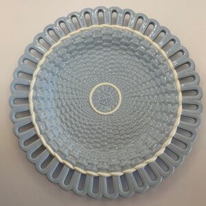 WEDGWOOD RETICULATED BLUE CREAMWARE PLATTER ANTIQUE c1840 ETRURIA ENGLAND 11"